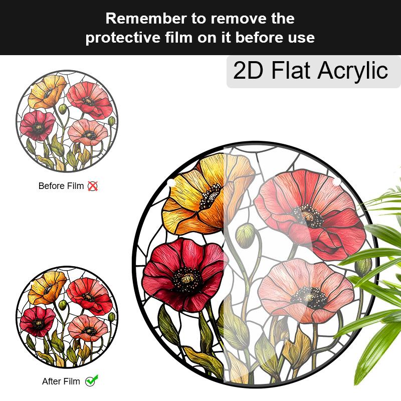 Acrylic Poppy Flower Suncatcher Stained Glass Effect Window Hanging Ornament Floral Themed Gift for Home