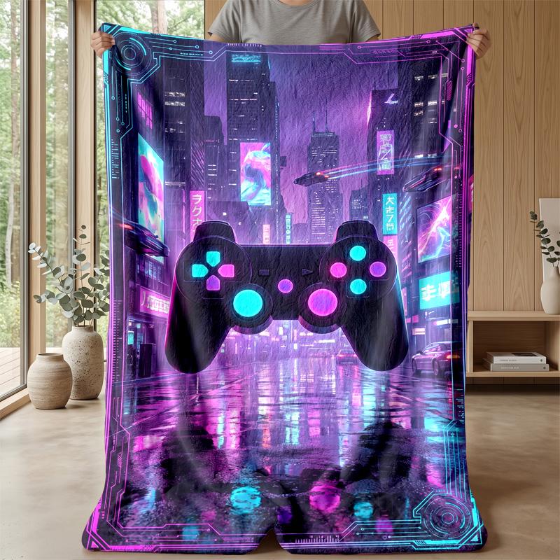 Cyberpunk Game Controller Blanket Personalized Name Flannel Blanket Soft Cozy Plush Throw for Sofa Bed Lightweight Home Decor