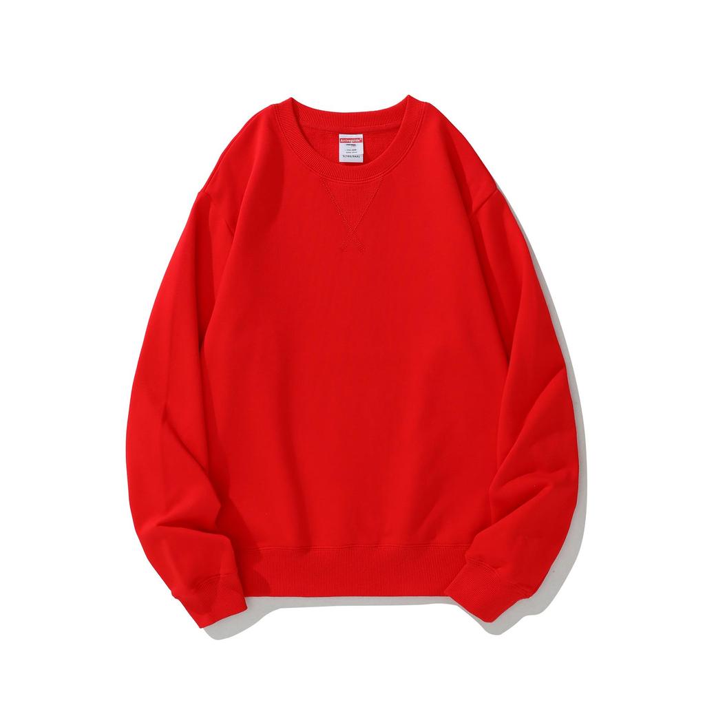 Men's 380g Heavyweight Pure Cotton Terry Retro Hoodie, Unisex Solid Color, Long Sleeve Round Neck, Customizable