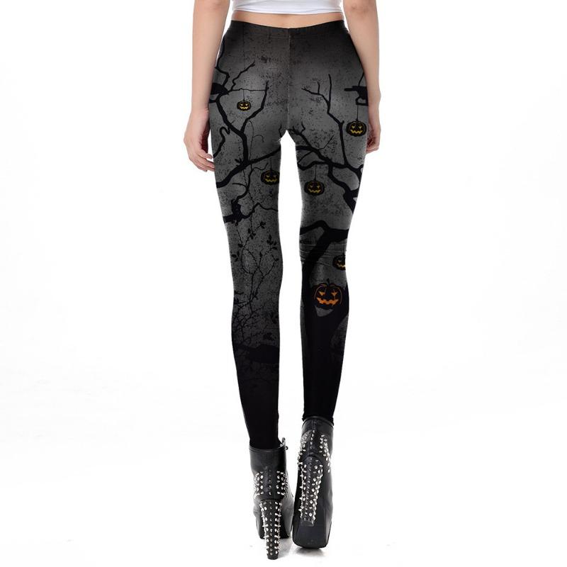 Halloween night green parade street cool color pumpkin head print leggings woman