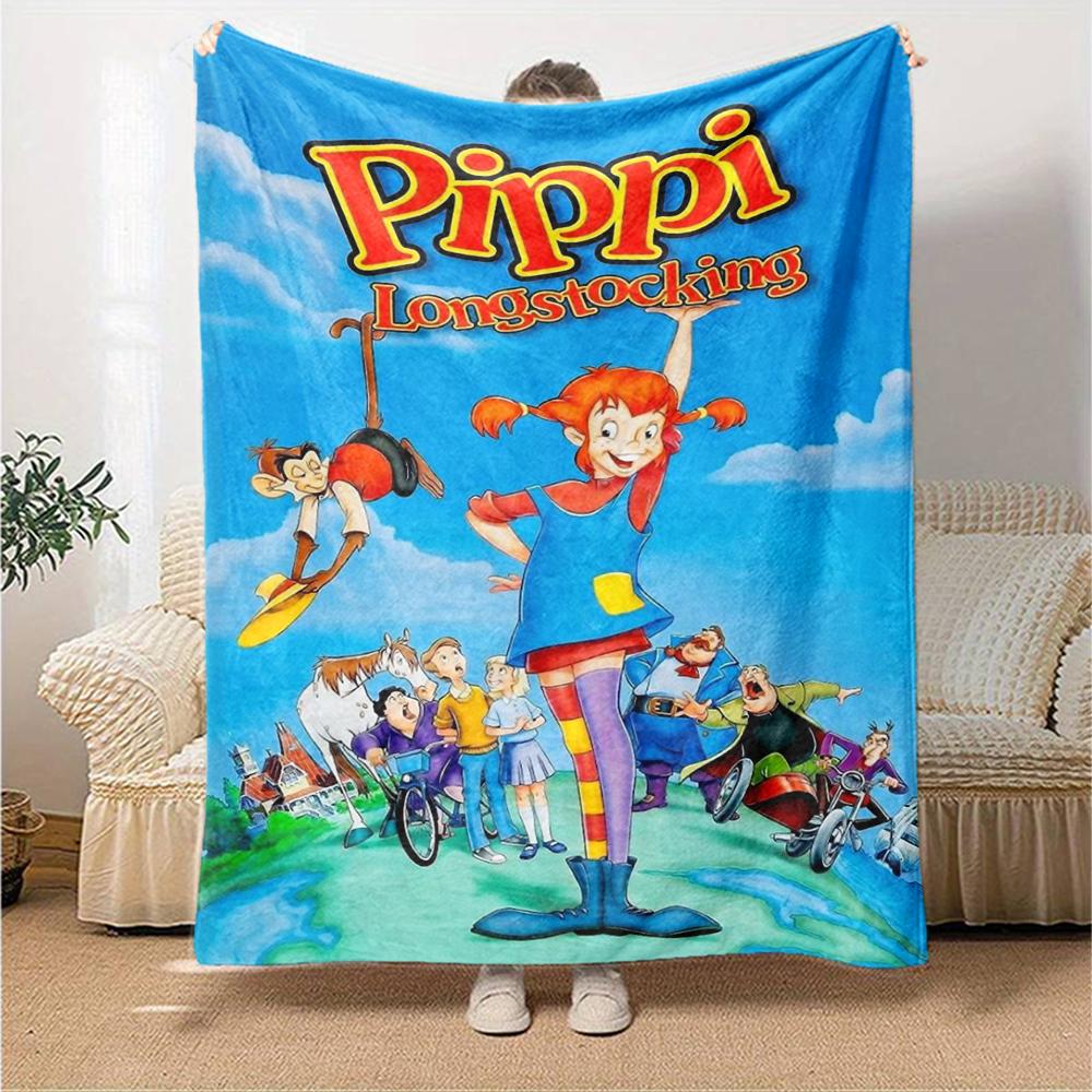 Coperta Stampata a Tema Pippi Calzelunghe - Perfetta per Divano, Letto, Viaggi e Uso all'Aperto | Lavabile in Lavatrice, Accogliente e Durevole.