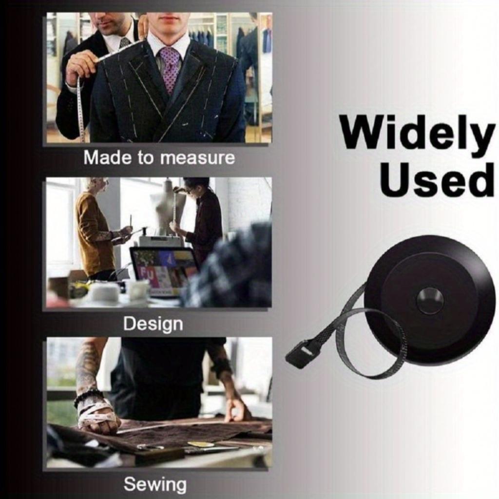 1 soft retractable tape measure, suitable for body fabrics and seamless knitting techniques, black double-sided retractable