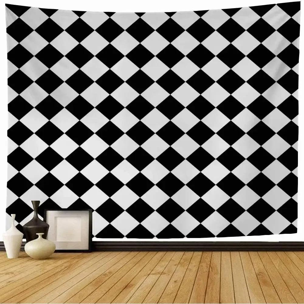 Checkered Tapestry Geometric Squares Style Tapestry Traditional Game Board Tapestry Wall Hanging for Bedroom Living Room Dorm