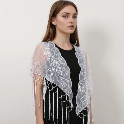 New Sequins Triangle Tassel Party Shawl Scarves Lace Embroidered Peacock Scarf Elegant Ladies Solid Color Scarves Fashion Cape