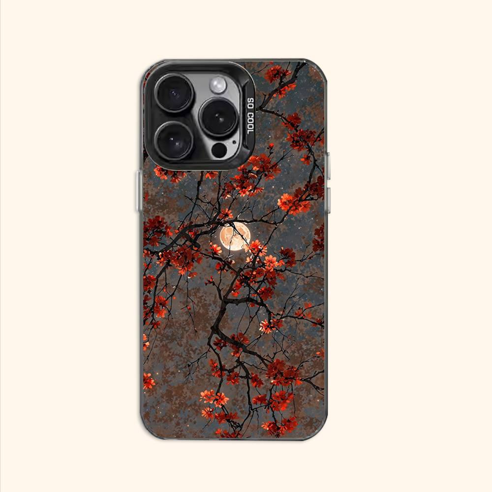 Moon and Flowers Case for iPhone 11 12 13 14 15 16 17 Pro Max XS X XR Cover