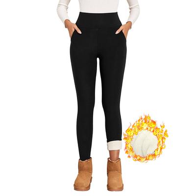 Pants with Pockets Winter Warm Lamb Wool Thick Leggings Velvet High Waist Skinny Elastic Casual Female Pants