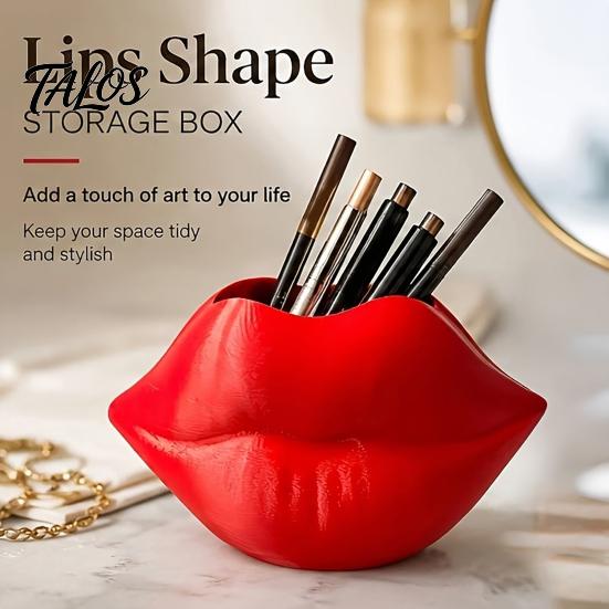 Artistic Lip Sculpture Decor Shaped Storage Box, Decorative 3D Printed PLA Sculpture, Unique Vanity Accessories Creative Art Ornament for Makeup