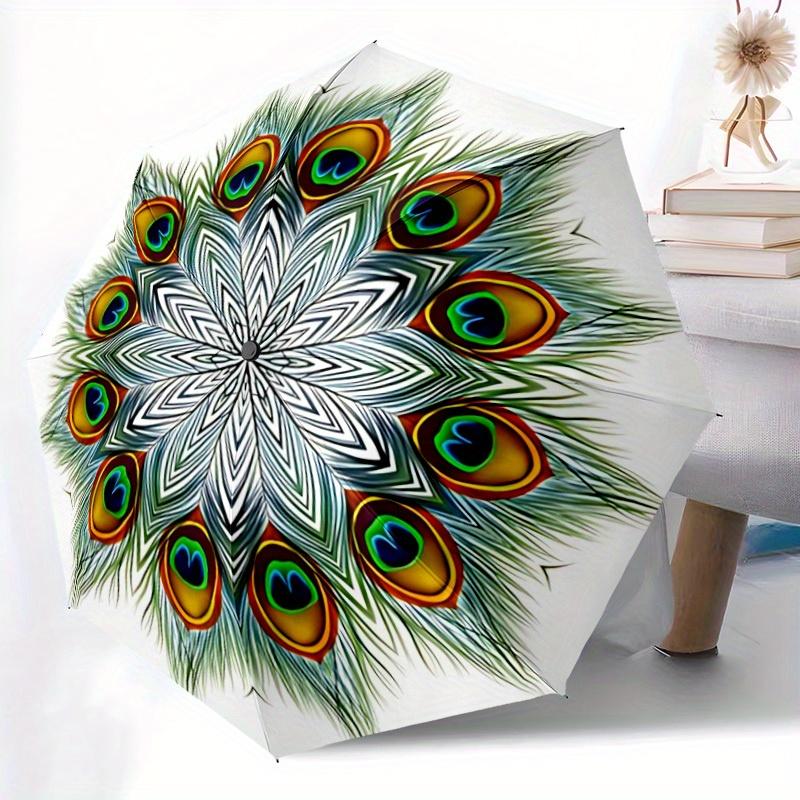 1pc Peacock Feather Mandala Automatic Open/Close Umbrella, Ideal Fan Gift for Birthday, Christmas, Outdoor Essentials, Trendy Fashion Yy250828017