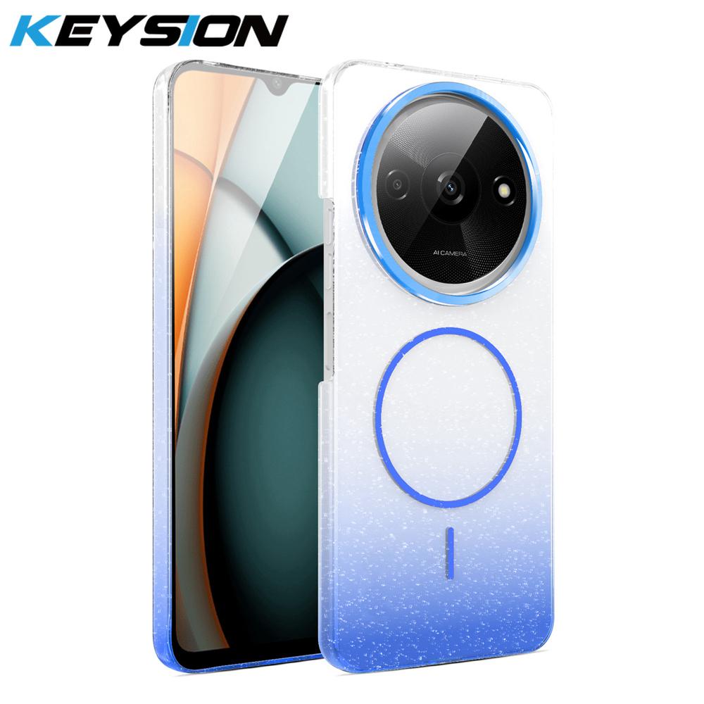 

KEYSION Luxury Gradient Glitter Magnetic Phone Case for Redmi A3 A3X Transparent Hard PC Shockproof Back Cover for Xiaomi POCO C61 for POCO C61 синій