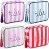 Polyester Striped Makeup Bag With Tassels For Daily Use And Travel Storage