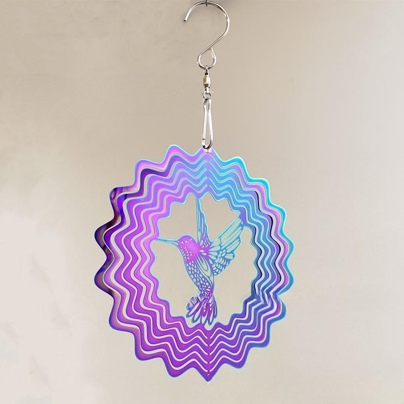 Hummingbird Wind Chime Colorful Rotating Metal Spinner for Garden Decor Outdoor Hanging Ornament Soothing Patio Windcatche