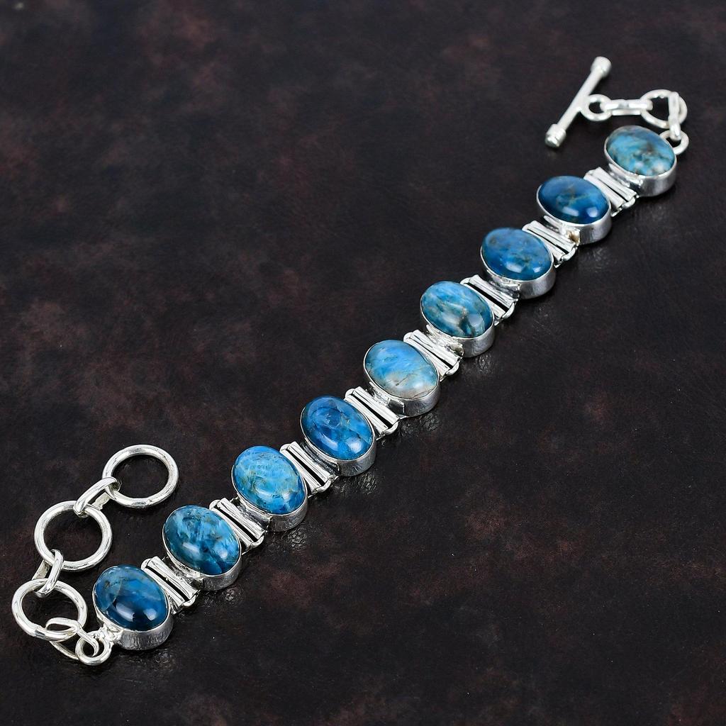 Neon Apatite Bracelet Natural Gemstone Bracelet 925 Sterling Silver Bracelet Adjustable Chain Bracelet Handmade Dainty Jewelry Gifts For Him