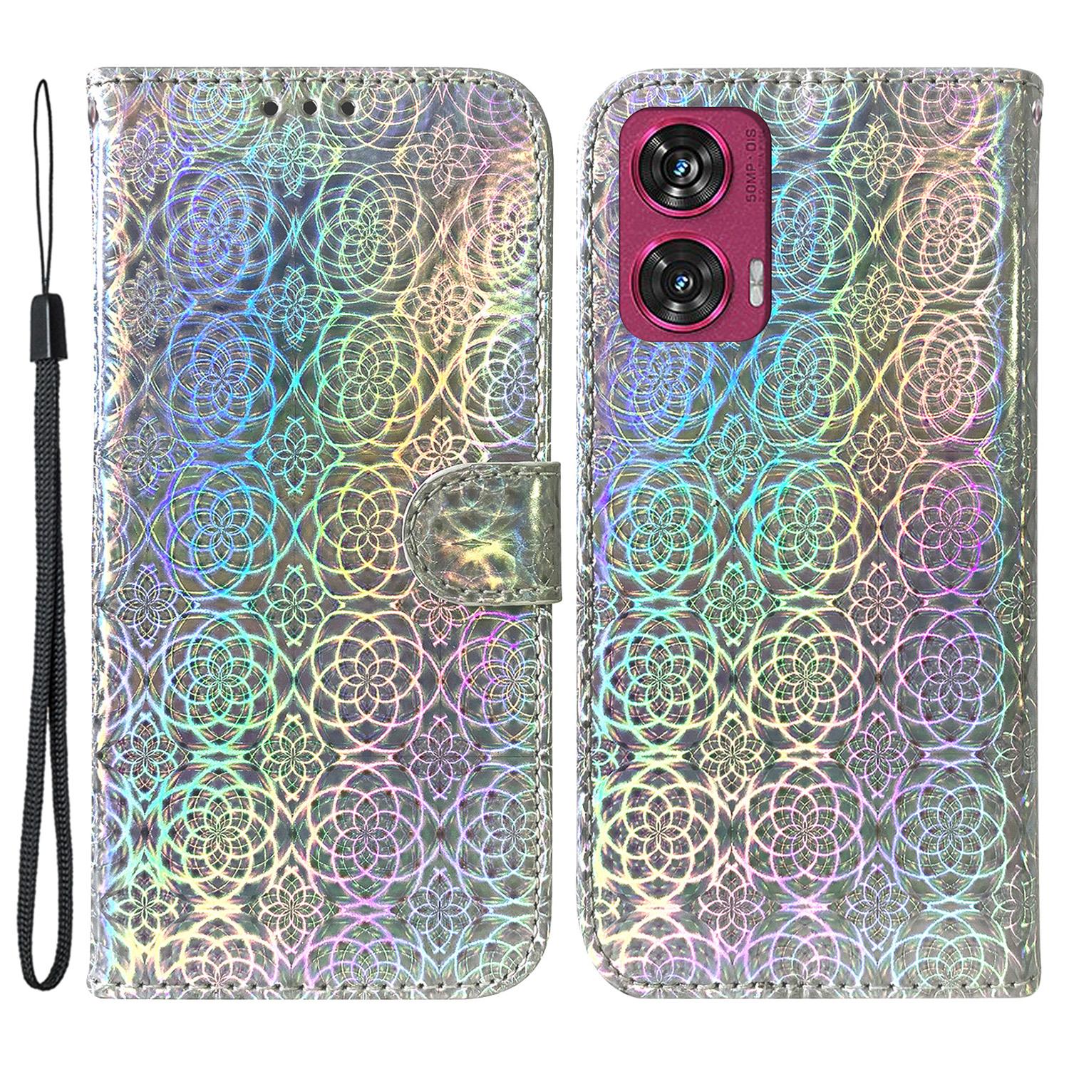 

For Motorola Edge 50 Fusion 5G Phone Case Dazzling Flower PU Leather Phone Cover Grey