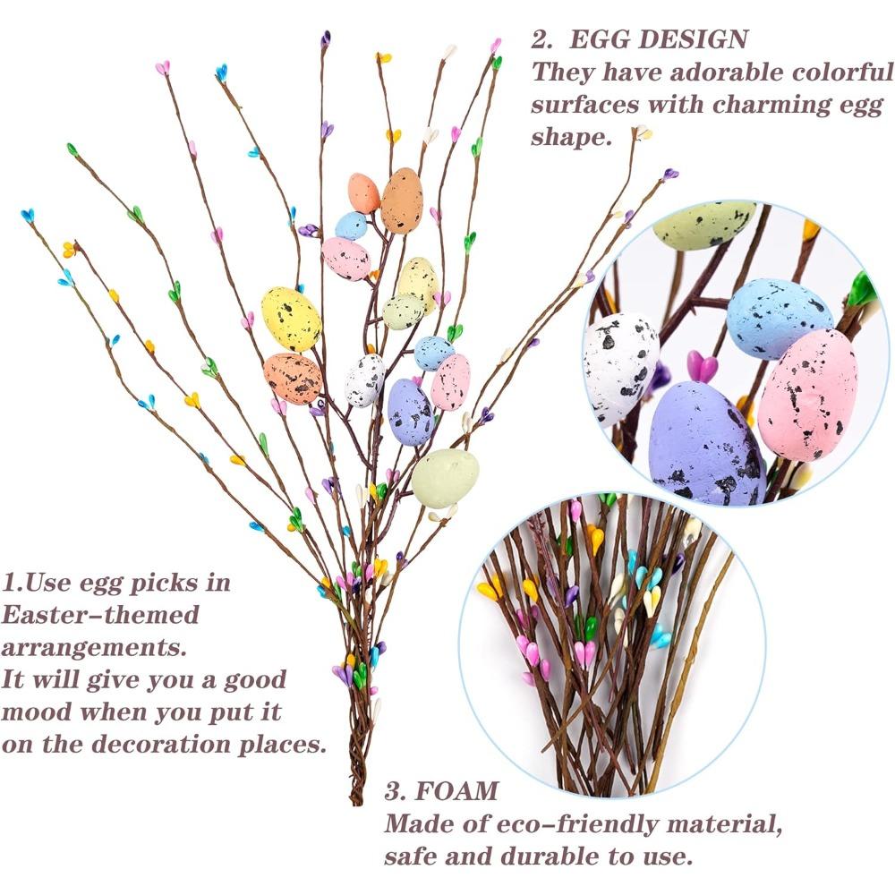 26pcs Artificial Easter Spray Vine with Pastel Easter Eggs and Berries- Decorative Spring Floral Stems-Easter Egg Twig Branches