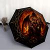 Devilish Inferno Emblem pattern umbrella, portable and foldable design, 8 ribs, a casual accessory for Halloween, Christmas, and birthday gifts.