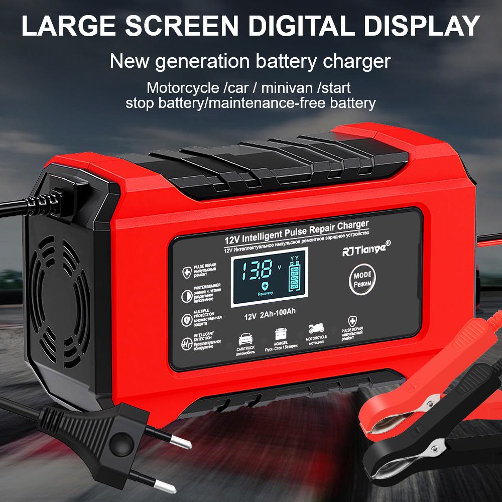 Digital Display Screen Suitable for Lead Acid Batteries 12V6A Intelligent EU Plug Reverse Protection Car/Motorcycle Charger Smart Battery Charger