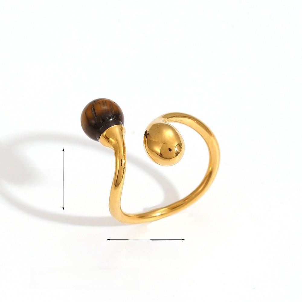 Anello da dito aperto geometrico di lusso leggero con pietra occhio di tigre e acciaio inossidabile per gioielli di moda da donna
