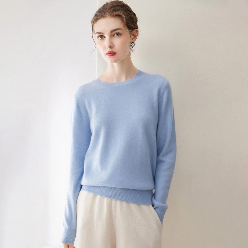 Women's 100% Cashmere Knit Round Neck Loose Sweater - Autumn/Winter Long Sleeve Base Layer Top