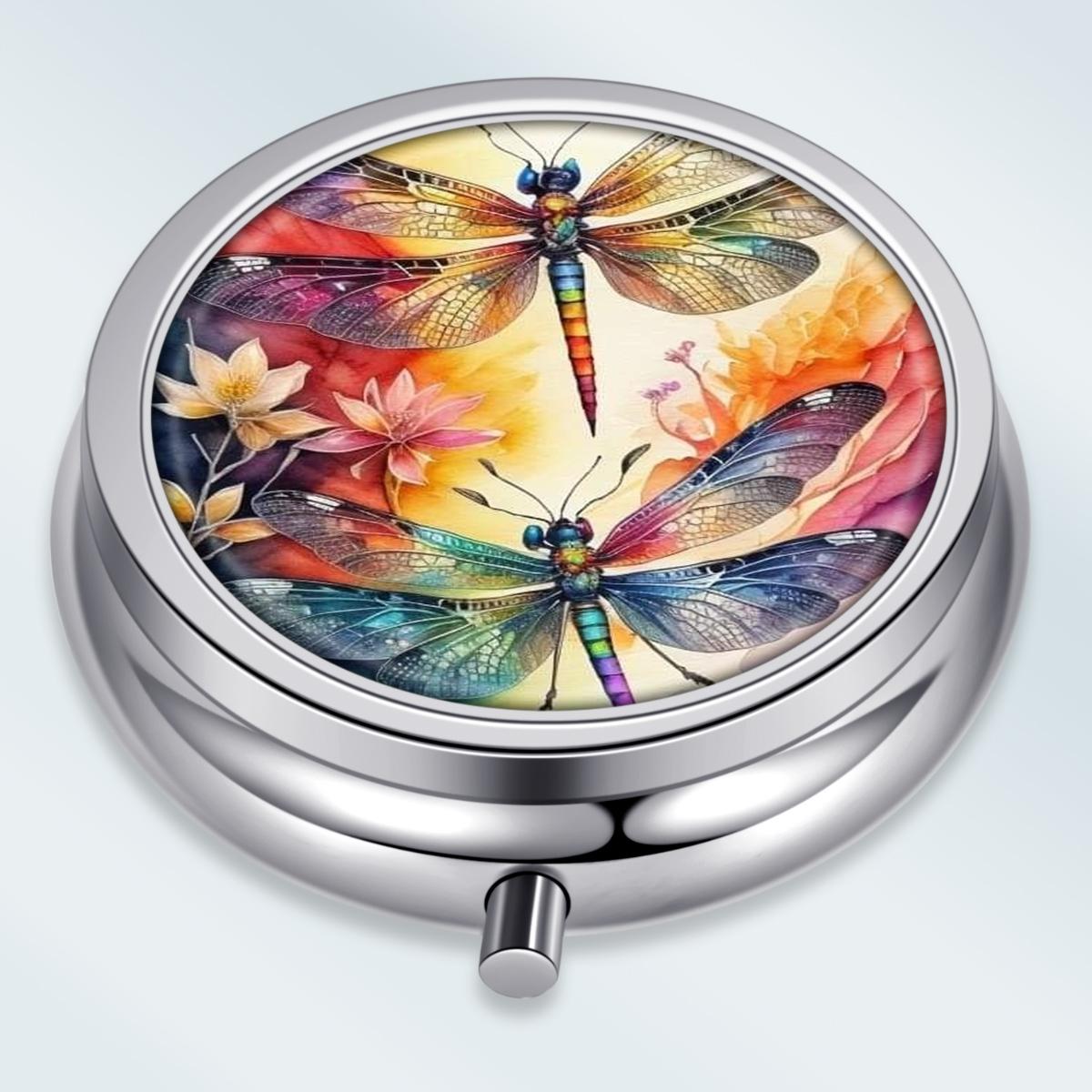 

Portable Pill Box with 3 Compartments, Mini Metal Medicine Organizer Case, Cute Printed Pill Container for Vitamins, Pills, Jewelry, Travel, Daily Use різнокольоровий