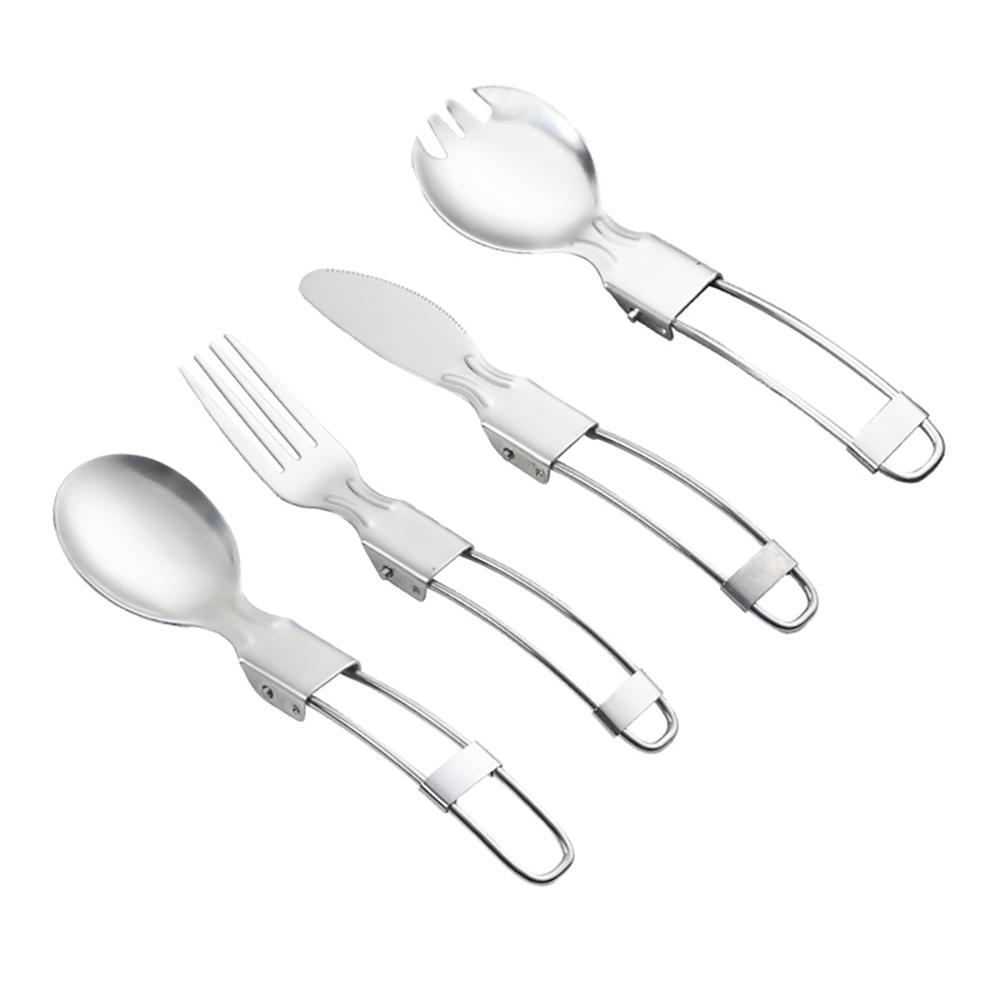 Stainless Steel Folding Spoon Folding Tableware Small Knife Salad Spoon with Fork Folding Spoon Outdoor Portable Set