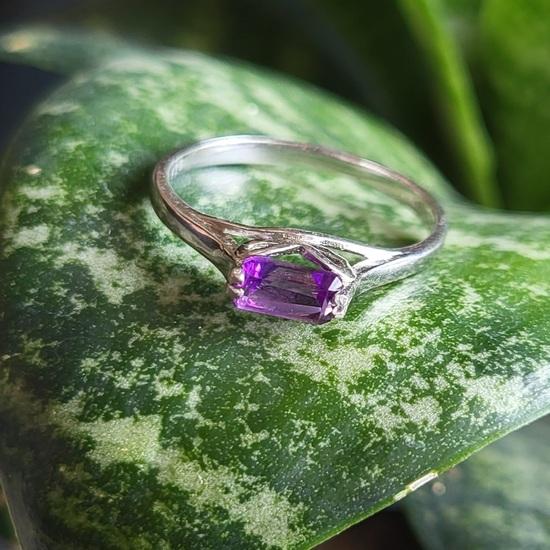 Natural  Purple Amethyst Gemstone 925 Sterling Silver Ring 7.5 US, Gift Ring