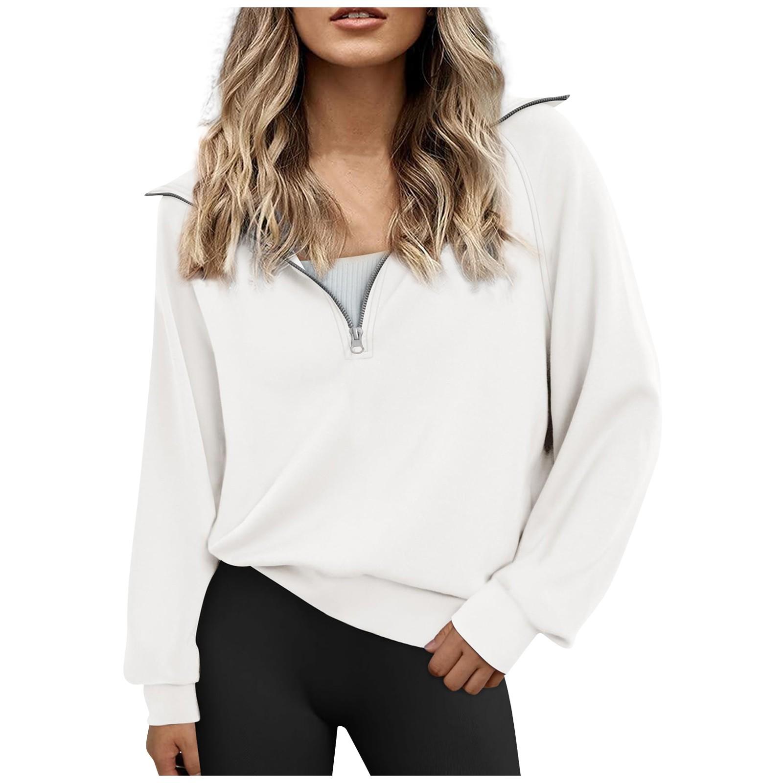 

Женский свитшот оверсайз с молнией до середины, с длинными рукавами и капюшоном, для зимы S белый