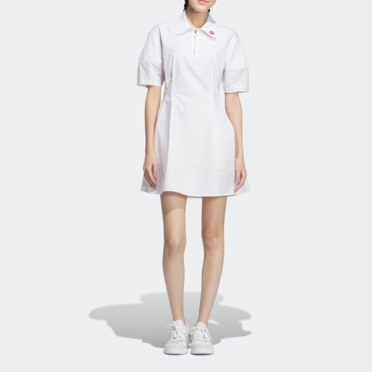 Adidas Neo X Strawberry Bear Co-Branded SS23 Solid Color Loose-Fit Sports Polo Dress Women Dress White IP4023