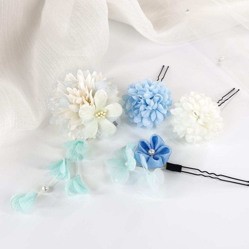 Japanese Style Hairpin Set Spring Flower Element Hair Stick For Women Elegant Vintage Girls Hair Clip Silk Hair Accessories