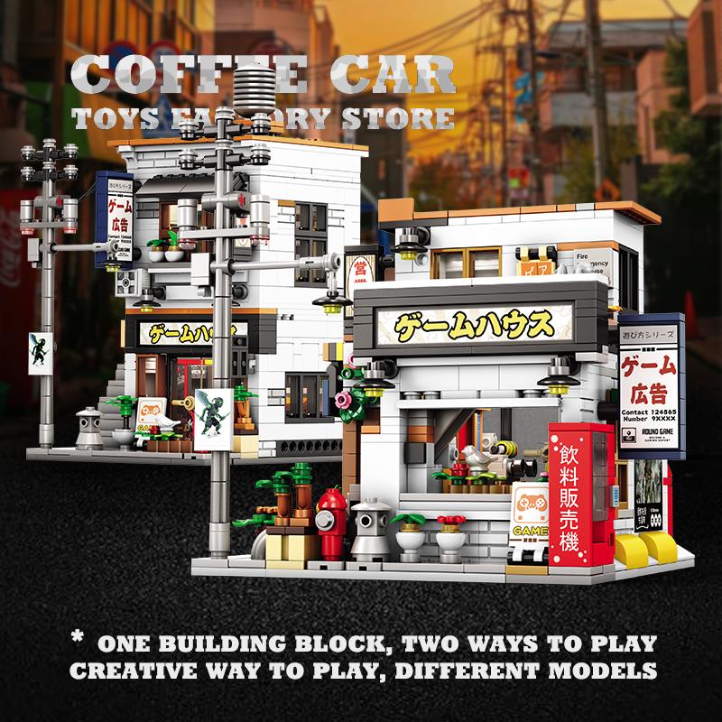 Non-Toxic New City Japanese Style Store Building Blocks Led Playroom Moc Bricks Puzzle Toy Street View Shop Model Adult Birthday Gifts Diy