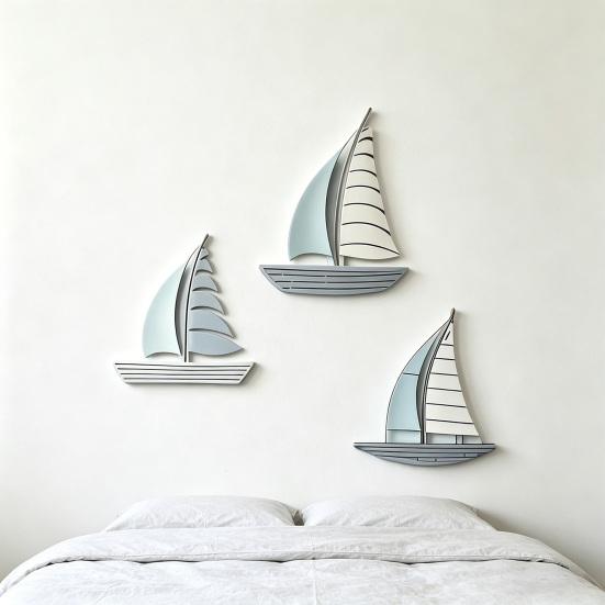 3 Stück/Set Holz Segelboot Wandkunst Nautisch Segelschiff Strand See Haus Wohnzimmer Badezimmer Wanddekoration Küsten Thema Wandbehang Dekor