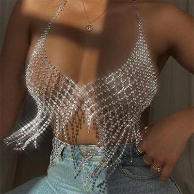 Popular Accessories, Shiny Fringed Chest Chain In European And American Nightclubs, Mesh Rhinestone Body Chain Body Chain