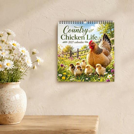 Farm Life Theme Calendar 2027 Country Chicken Wall Calendar, 12-Month Planner with Spiral Hens Chicks Binding, Thick Paper Academic Year for