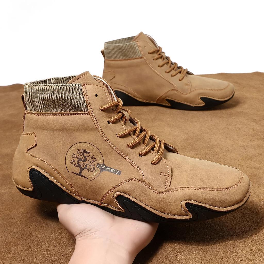 Mode 2024 Herren Winterstiefel Mode Lederstiefel Herren Herbst Winter Schnee Freizeitschuhe Herren Outdoor Leichte Knöchel Anti-Rutsch Warm Zapatos