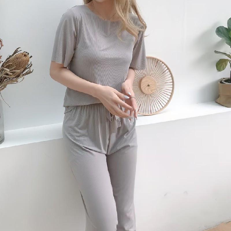 Ice Silk Pyjamas Kvinner Solid todelt sett Sommer Natttøy Kortermet Høst Koreansk Klassisk Basic Elegant Chic Trend