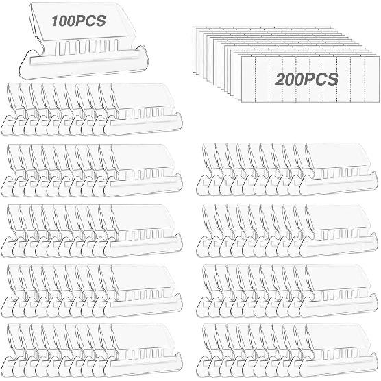 File Folder Tabs, Ertable Plastic Tabs Hanging Folder Tabs,100 Pcs Hanging File Folder Tabs with 200Pcs Erts for Hanging Folders (Clear)