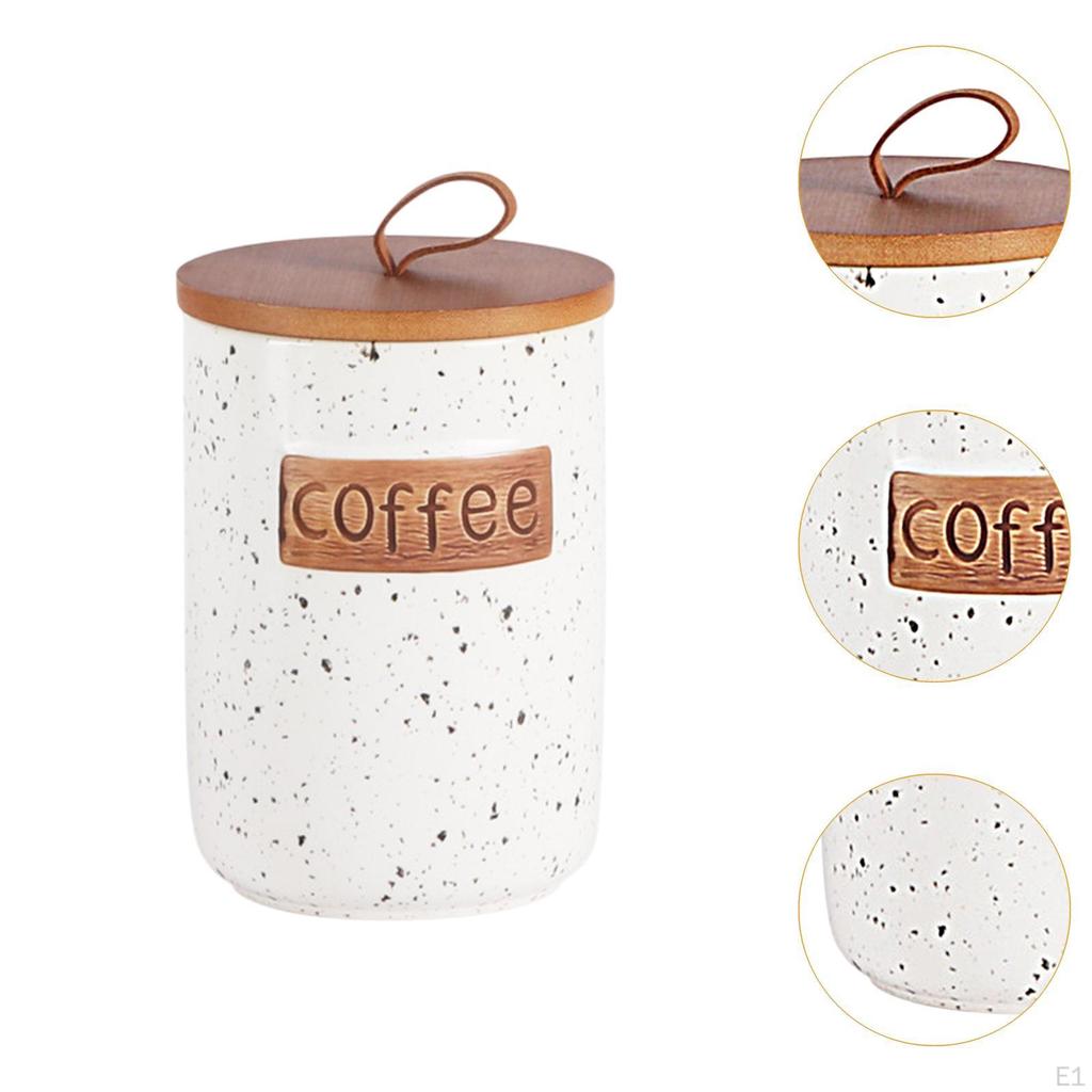 Airtight Ceramic Canister with Wooden Lid for Kitchen And Pantry