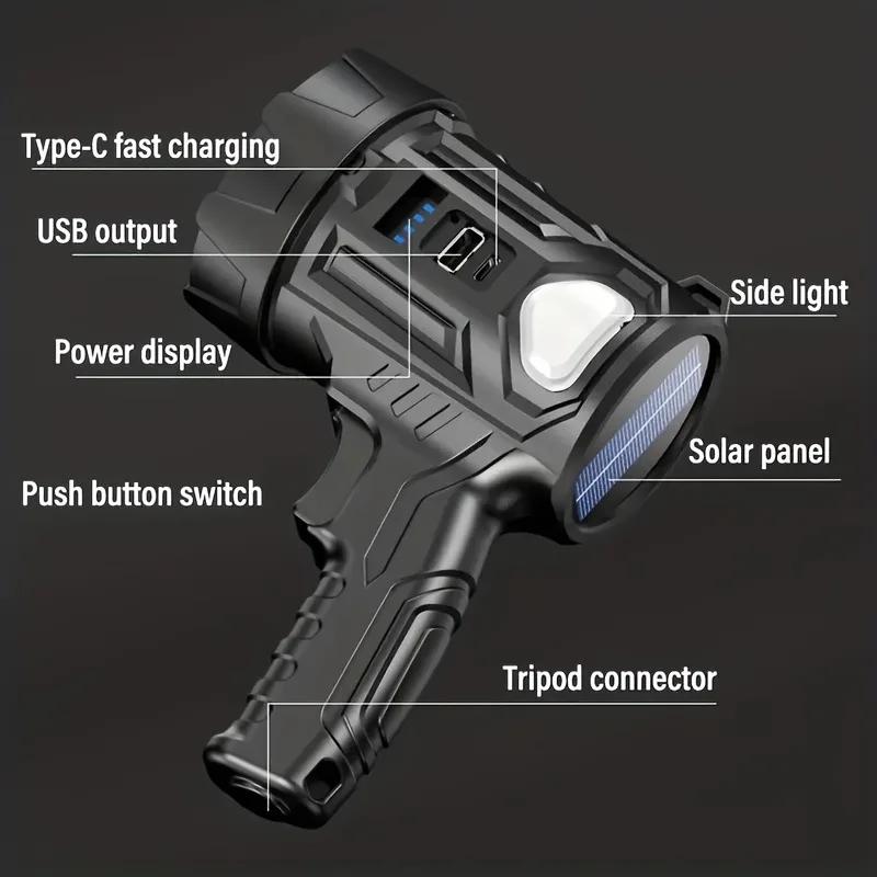 Solar LED Flashlight High Power Torch Multiple Light Sources Outdoor  Emergency Lantern USB Rechargeable Camping Fishing Lamp