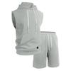 Mens Casual Solid Textured Sleeveless Hoodie And Shorts Set