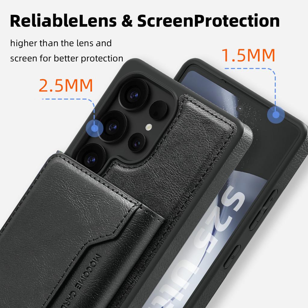 For Samsung Galaxy S25 Ultra Case Compatible with MagSafe Leather Back Phone Cover with Detachable Card Bag