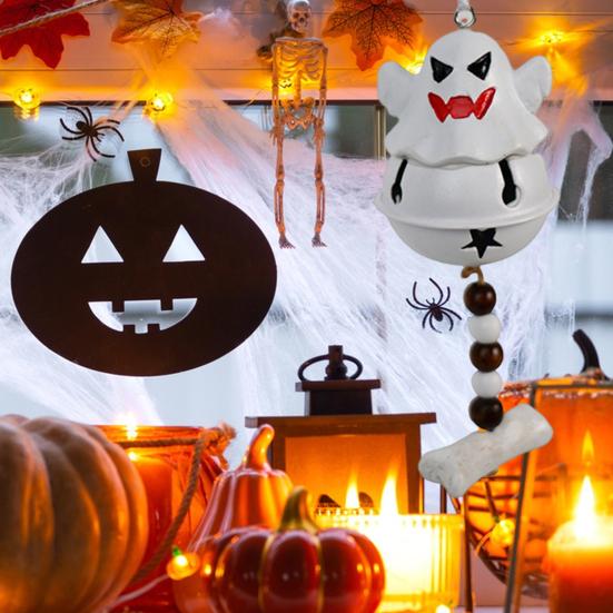 Ghost Bell Hanging Ornament Resin White Ghost Wind Chime Decoration for Halloween Home Garden Party Decor