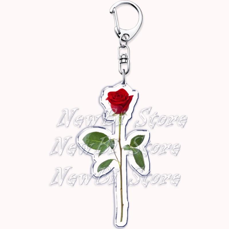 Romantic Pink Rose Flower Keychains Sunflower Red Love Keyring for Accessories Bag Key Chain Ring Jewelry Lovers Friends Gift
