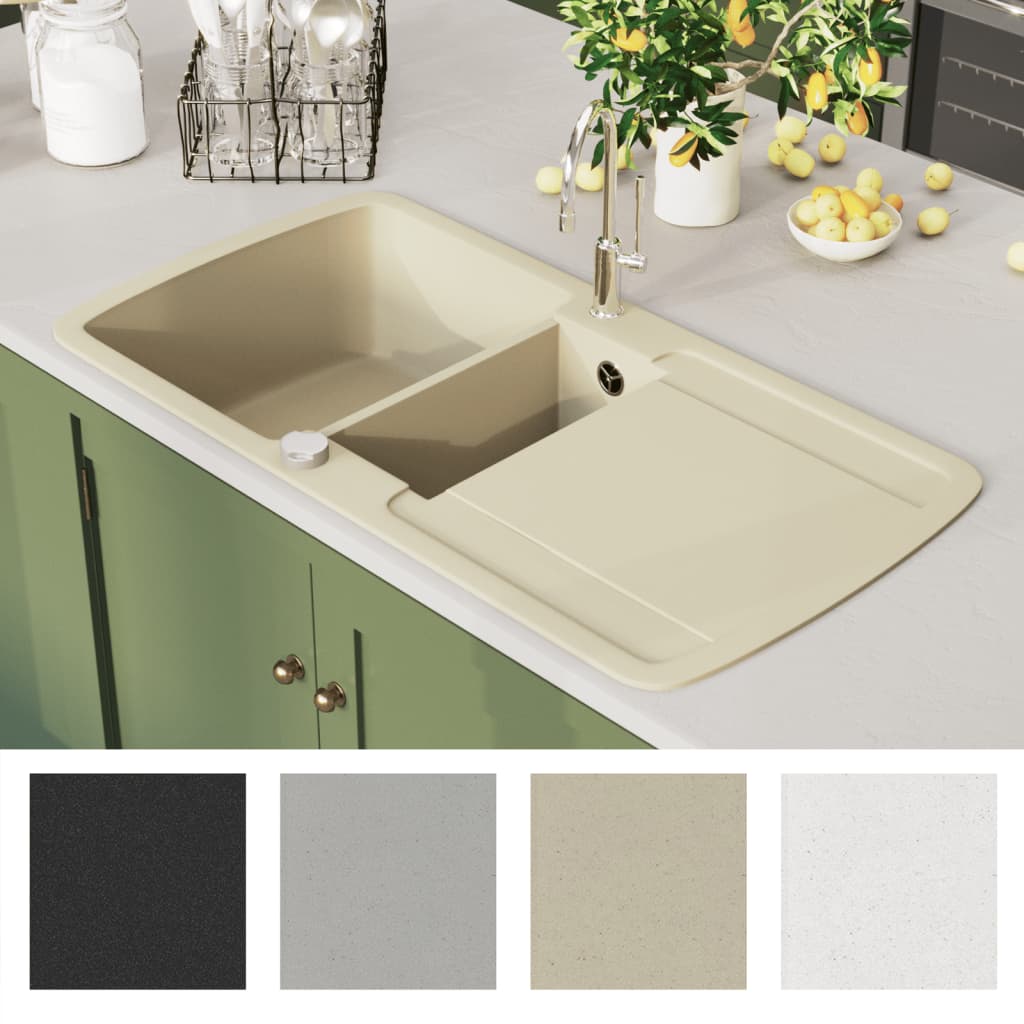 Vidaxl Two-Bowl Granite Sink, Beige