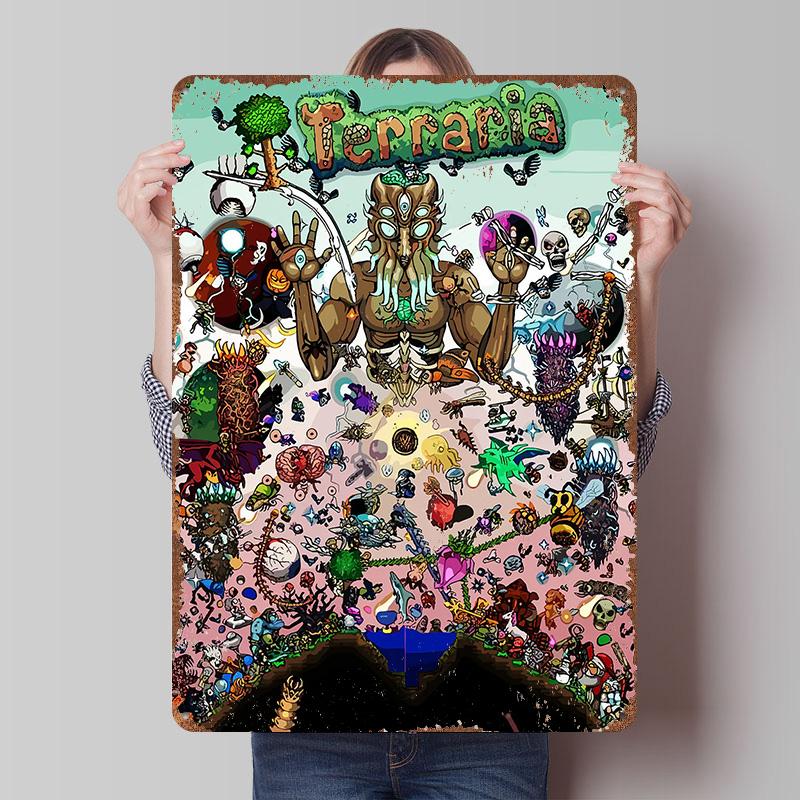 

Terraria Game Poster Customized Wall Art Vintage Metal Signs Retro Tin Plaque for Man Cave Gamer Room Decoration At Home Decor 7.9x11.8In(20x30cm)