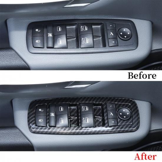 5x Interior Window Lift Switch Panel Cover Trim for Dodge Ram 2018+ Carbon Fiber