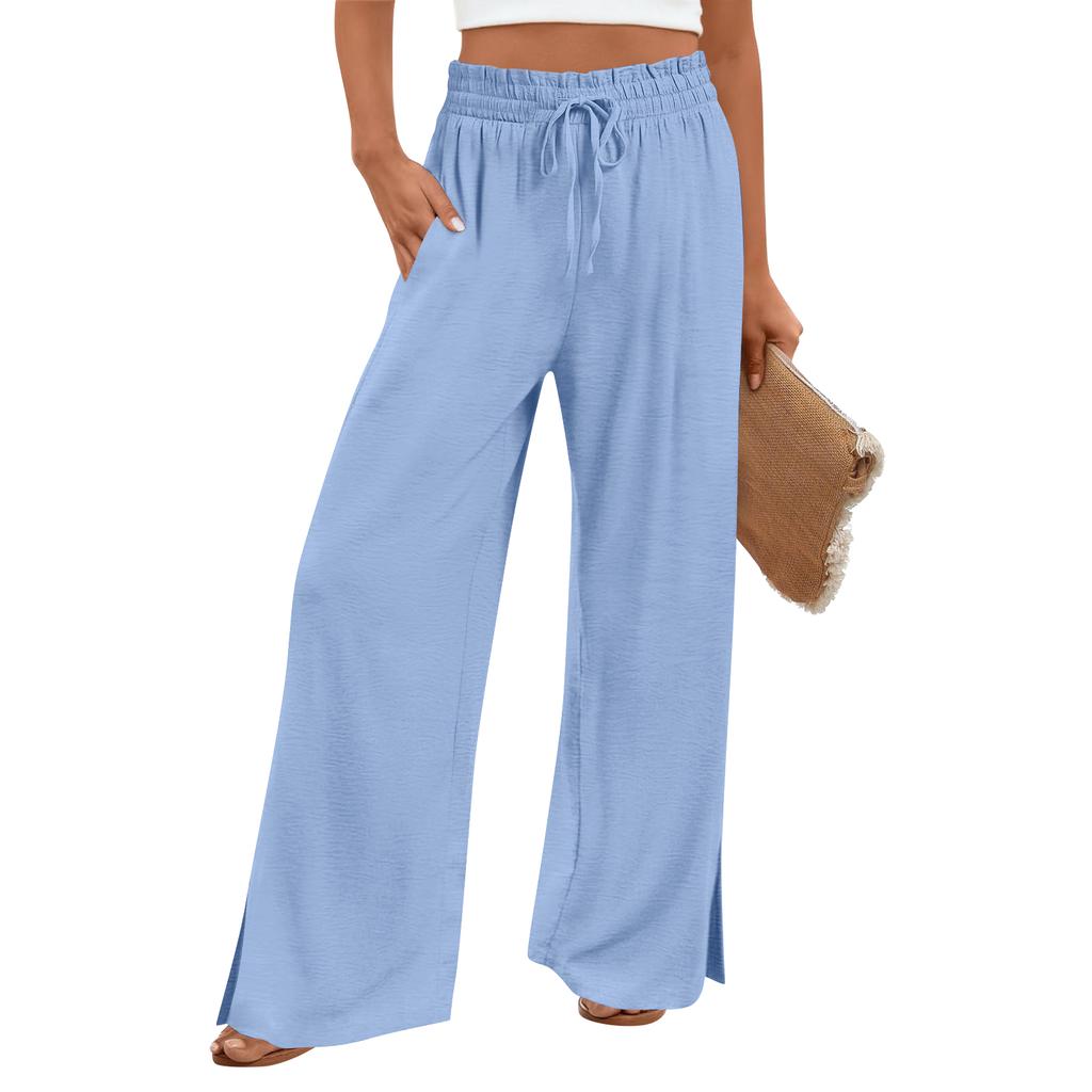 Damen Casual Mode Baumwoll-Leinenmischung Weite Hosen mit Seitentaschen