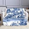 Blue Oriental Landscape with Pagodas Patterned Flannel Blanket Perfect for the Bedroom Living Room, Sofa, or a Little Nap