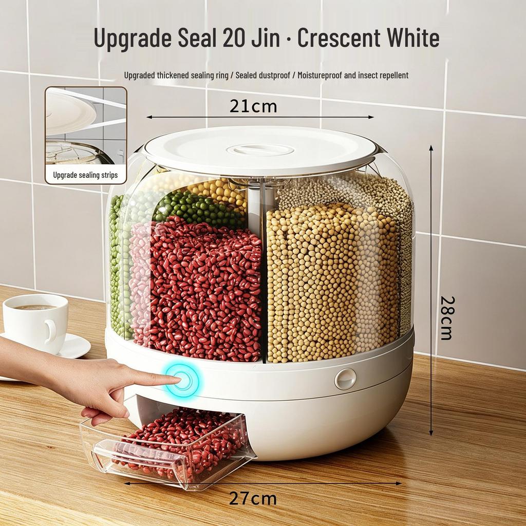 Rotatable Household Rice and Grain Storage Box: Insect & Moisture-Proof, Sealed, Compartmented Bucket