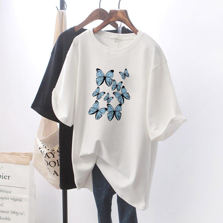 Pure White T-shirt Women's Loose Short-sleeved Pure Cotton T-shirt Medium and Long Large Size Summer Women's New Models