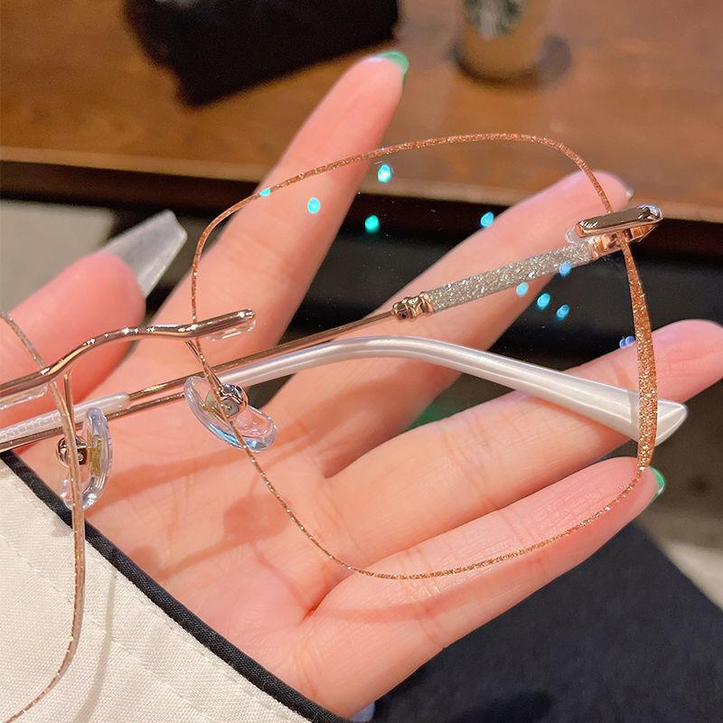 1.67 1.74 -8 to +8 Women'S Large Frame Myopia Glasses Prescription Eye Glasses Anti Blue Light Myopia Rimless Glasses