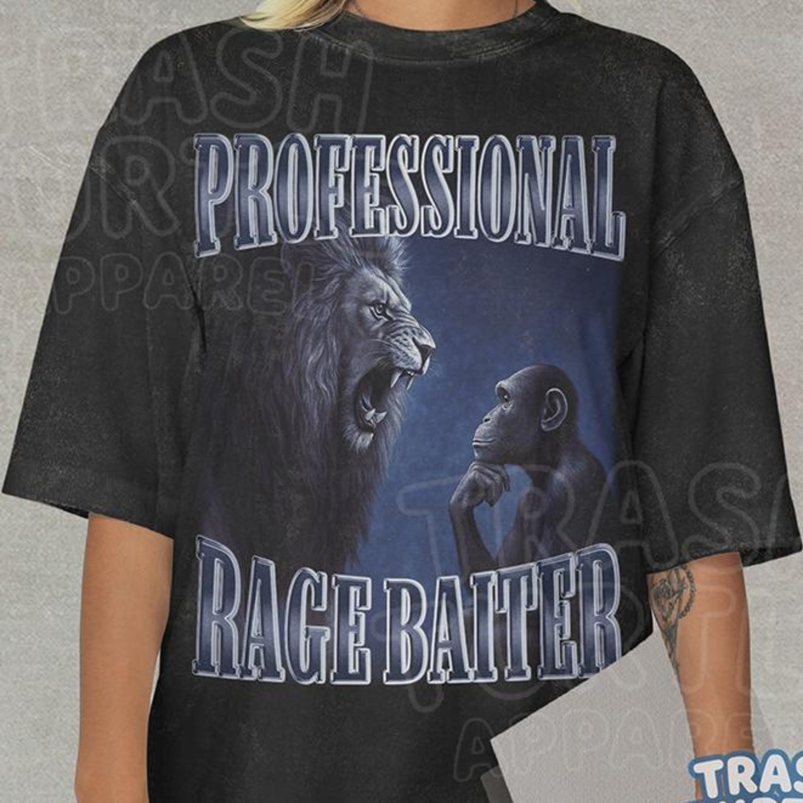 Professional Rage Baiter Shirt Lion Chimpanzee TShirt Funny Animal T-shirt Internet Gen Z Humor Meme Lover Tee 2XL